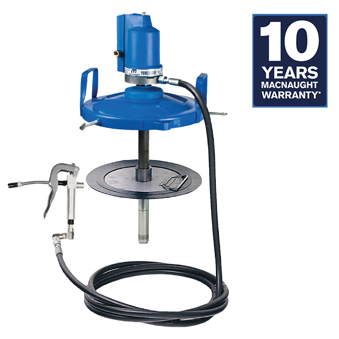 Macnaught’s 50:1 P3-01C air-operated grease pump system is engineered for 33 lb – 44 lb containers.