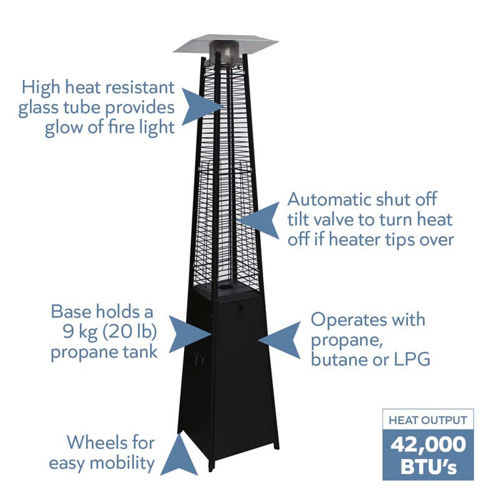 Blue Sky Outdoor Living PHPG8919B | Midnight Black Steel Pyramid Pillar of Flame Gas Patio Heater, 42,000 BTU