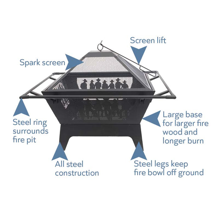 Blue Sky Outdoor Living WBFP31SQ-GF | 31" Square Fire Pit with Decorative Steel Base