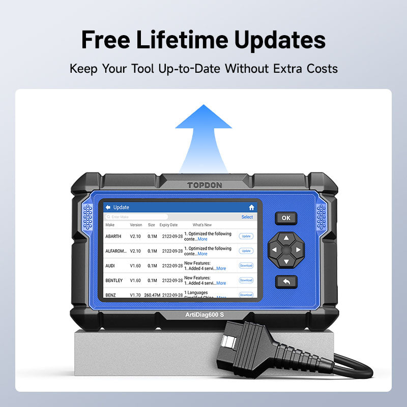 AD600S | ArtiDiag600S 5" Scan Tool - PCM/TCM/ABS/SRS Lifetime Updates 8 Ser Func | TOPDON