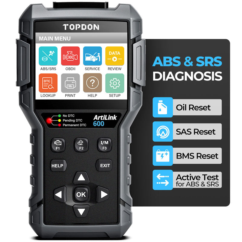 AL600 | ArtiLink600 Code Reader - ABS & SRS Active Tests & Live Data | TOPDON