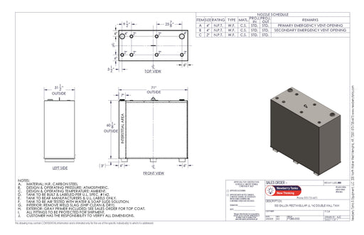 500 Gallon Steel Double Wall Tank Drawing