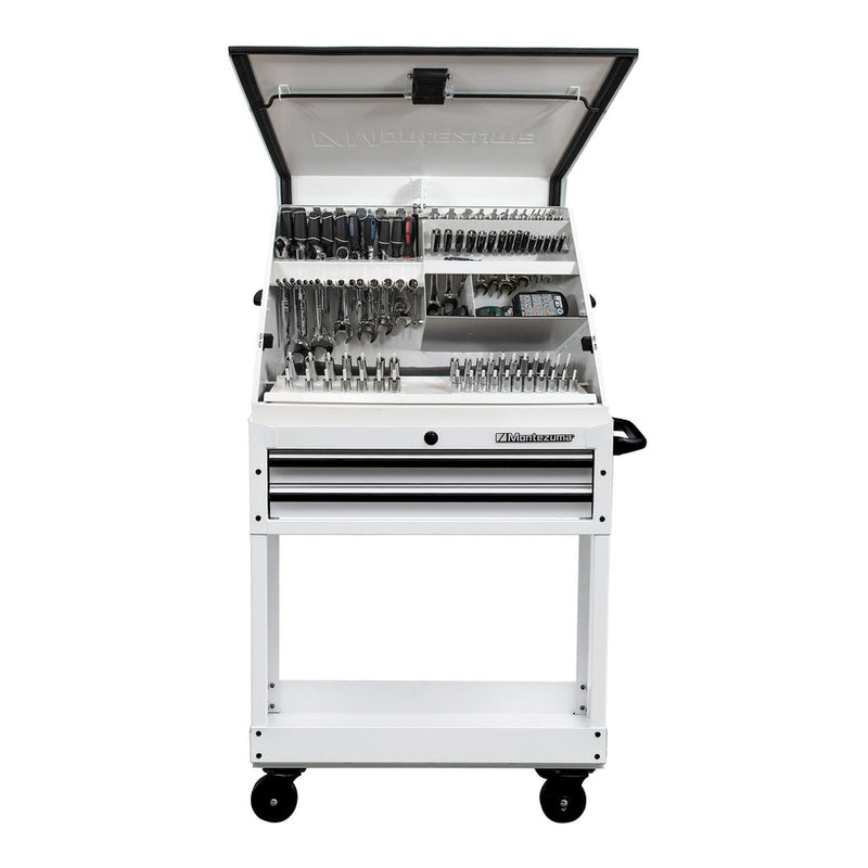 Montezuma MEMUC300-CWB | 30x15 in. Triangle Toolbox and 31in 2-Drawer Utility Cart Combo - White