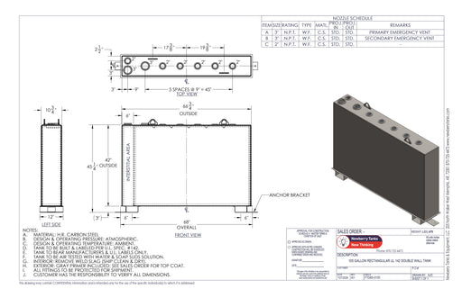 105 Gallon Steel Double Wall Tank Drawing