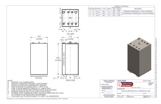 200 Gallon Steel Double Wall Tank Drawing