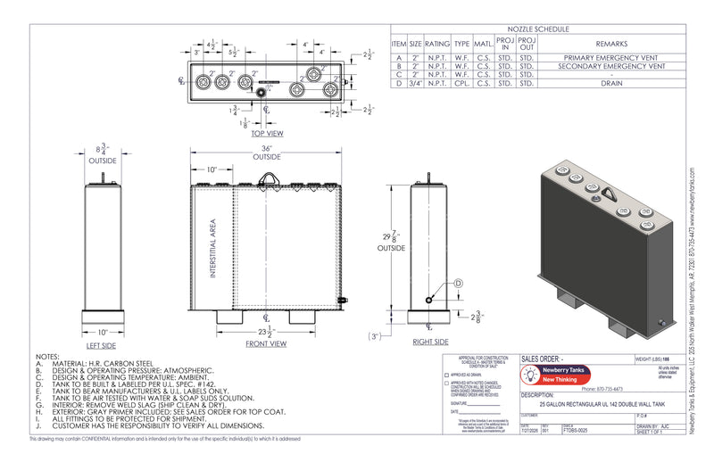 25 Gallon Steel Double Wall Tank Drawing