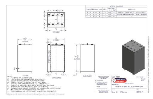 250 Gallon Steel Double Wall Tank Drawing