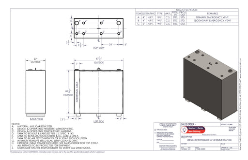 400 Gallon Steel Double Wall Tank Drawing