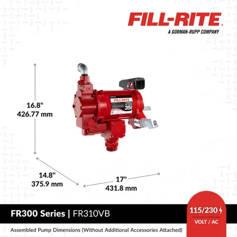 Fill-Rite 115/230V AC 35 GPM Fuel Transfer Pump with Nozzle - FR310VB