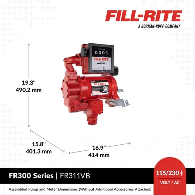 Fill-Rite 115/230V AC 35 GPM Fuel Transfer Pump with Meter & Nozzle - FR311VB
