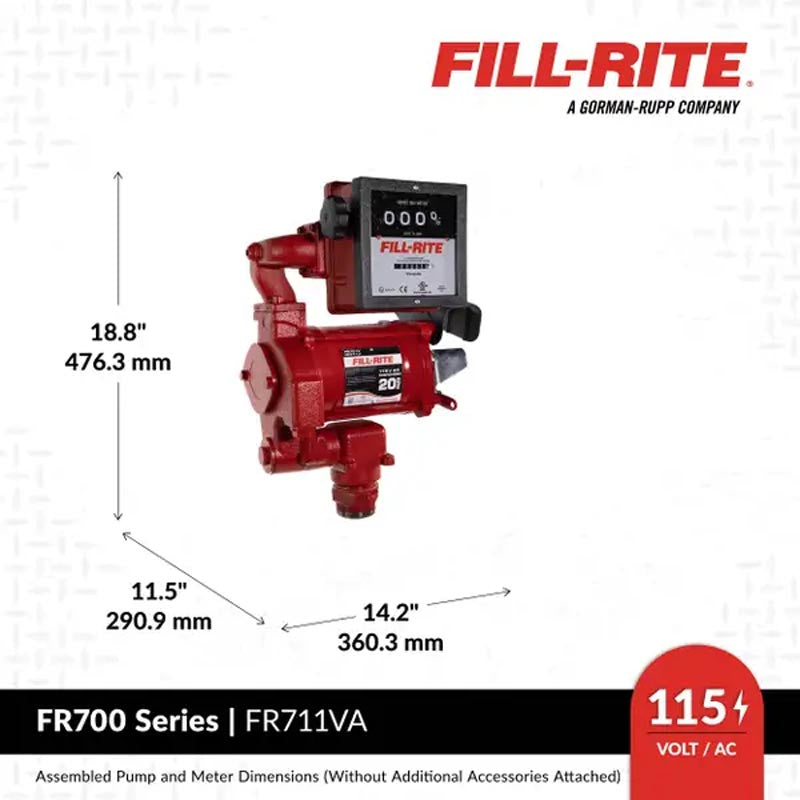 Fill-Rite 115V AC High Flow Pump, 1 in. Ultra High Flow Automatic Nozzle, 901 Gallon Meter - FR711VA