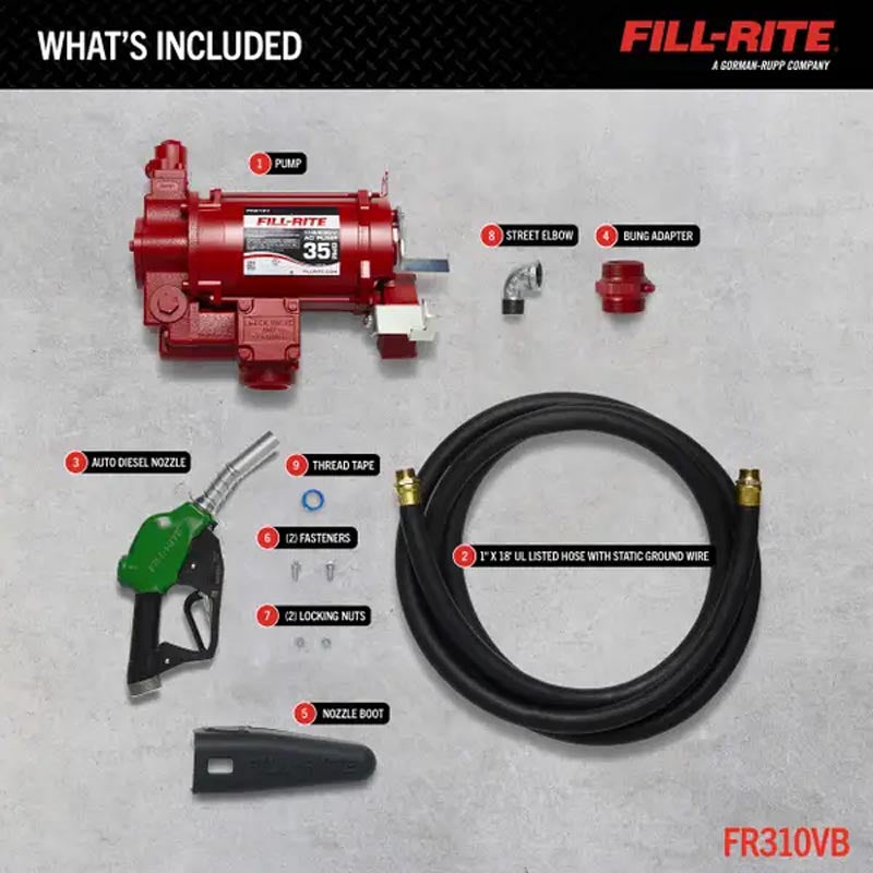 Fill-Rite 115/230V AC 35 GPM Fuel Transfer Pump with Nozzle - FR310VB