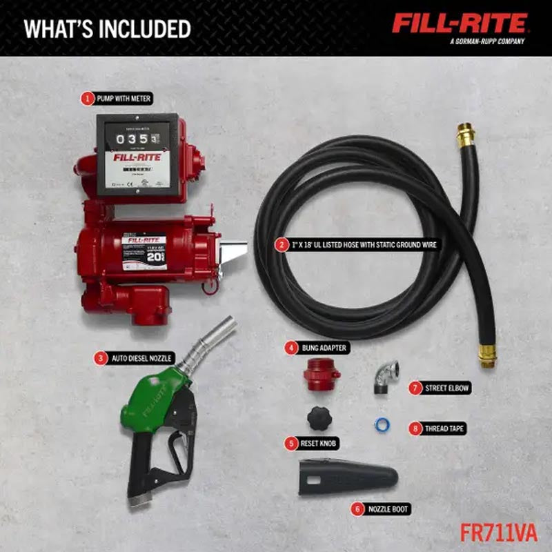 Fill-Rite 115V AC High Flow Pump, 1 in. Ultra High Flow Automatic Nozzle, 901 Gallon Meter - FR711VA