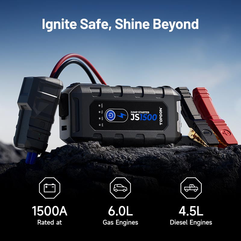 JumpSurge1500 | 1500A Jump Starter & Booster, Power Bank & Flashlight | TOPDON
