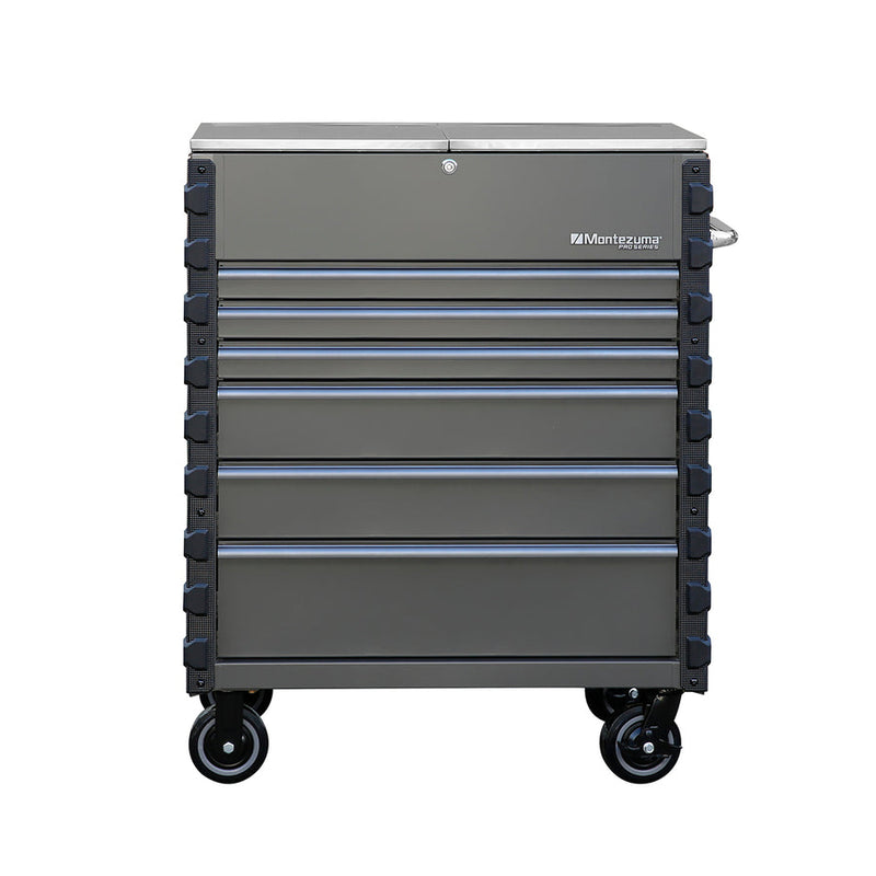 Montezuma MPMC36MGT6 |   Pro Series 36" Mechanics Cart in Metallic Gray, Blue Trim