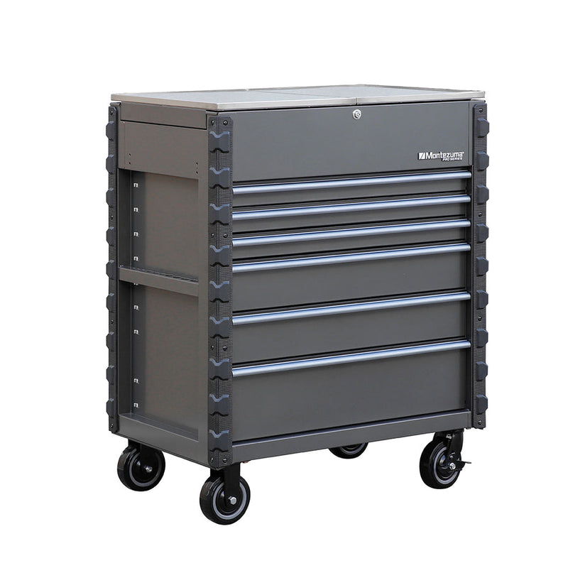 Montezuma MPMC36MGT6 |   Pro Series 36" Mechanics Cart in Metallic Gray, Blue Trim