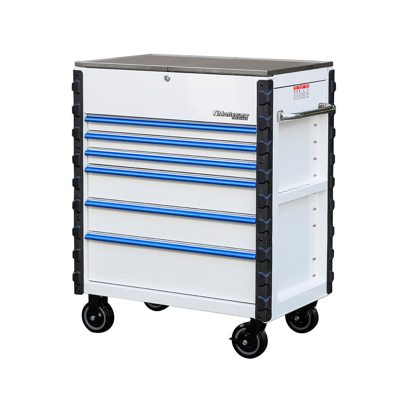 Montezuma MPMC36WBL6 |  Pro Series 36" Mechanics Cart in Gloss White, Blue Trim