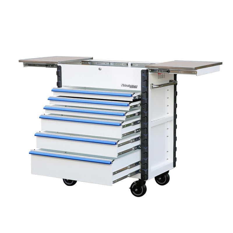 Montezuma MPMC36WBL6 |  Pro Series 36" Mechanics Cart in Gloss White, Blue Trim