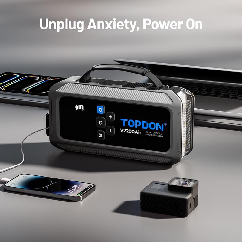 V2200 Air | 2-in-1 2200 Peak Amp Jump Starter & Tire Inflator | TOPDON