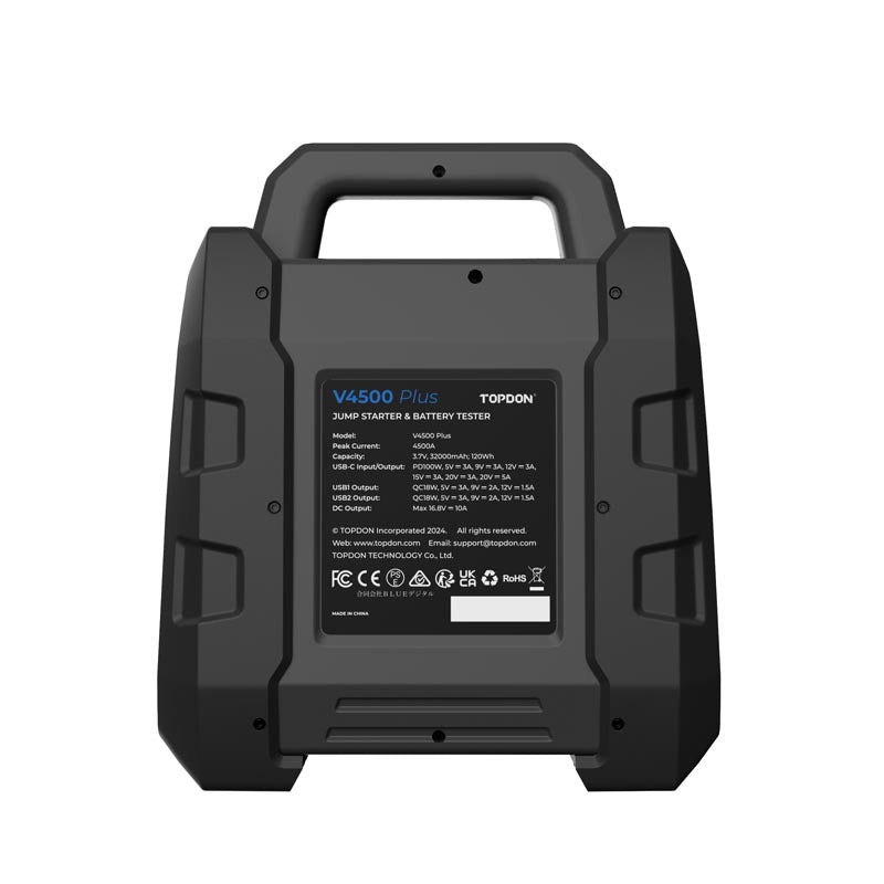 V4500 Plus | 2-in-1 4500 Peak Amp Jump Starter & Battery/System Tester | TOPDON