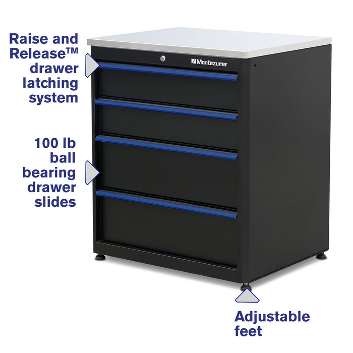 Montezuma BKMG30244BC 4-Drawer Base Cabinet (Stainless Steel Worktop)