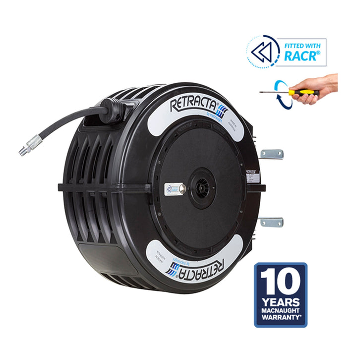 Macnaught Retractable Hose Reel for Grease with 1/4” x 50 ft Hose & Adjustable Speed Return - 10 Years Warranty
