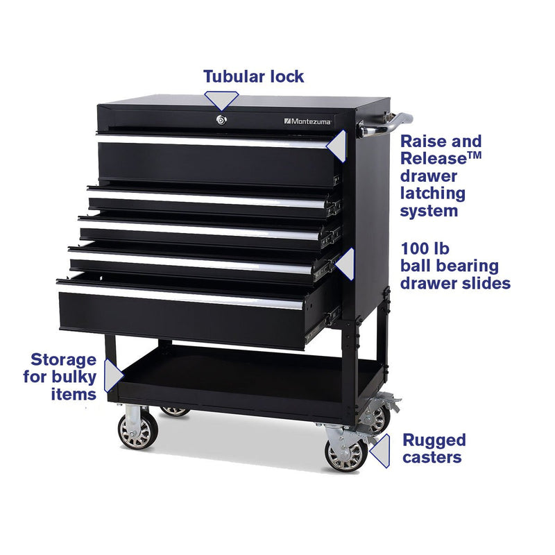 Montezuma BK3005UC | 30 in. 5-Drawer Utility Cart