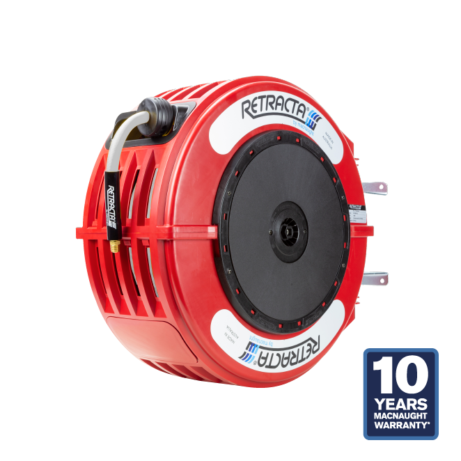 R3 Engineered Thermoplastic Heavy Duty Hose Reel Hot Wash 1/2 inch x 65 ft 185F MAX 150PSI Red Case / White Hose | HW465R-02