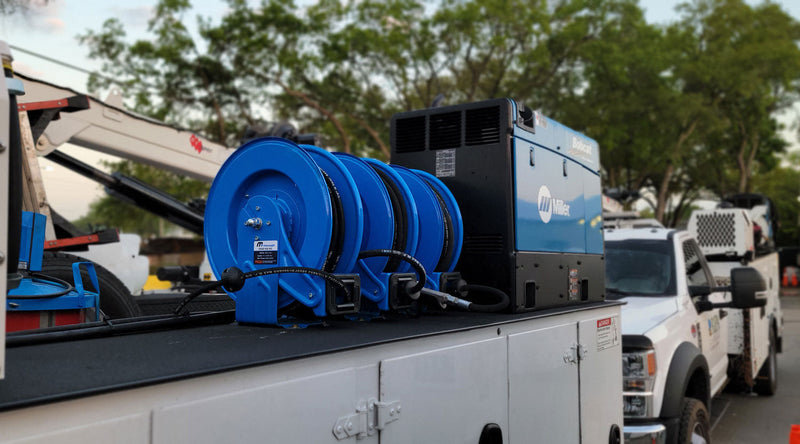 M3 Industrial Grade Air/Water Hose Reel Dual Pedestal Construction 300 PSI Shop and Truck Mount Duty 1/2 Inch x 50 FT | M3D-AW-5050