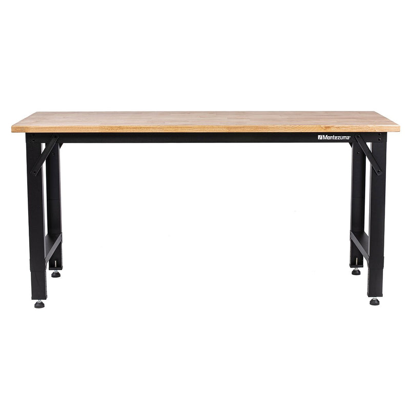 Montezuma MWB722430B | 6 ft. Adjustable Height Steel Workbench with Solid Wood Work Top