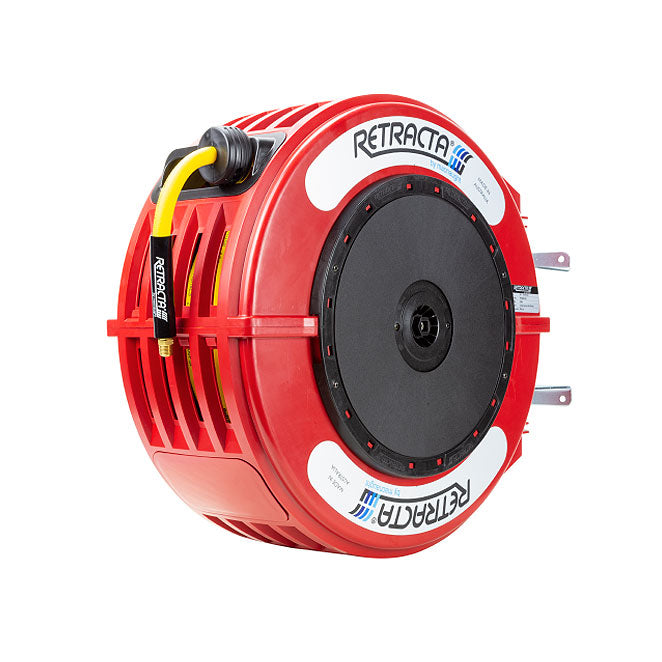 Macnaught Retractable Hose Reel for Air or Water with 3/8” x 65 ft Hose – Red Case