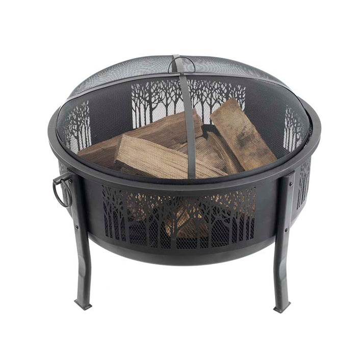 33" Round Barrel Fire Pit with Decorative Mesh Center