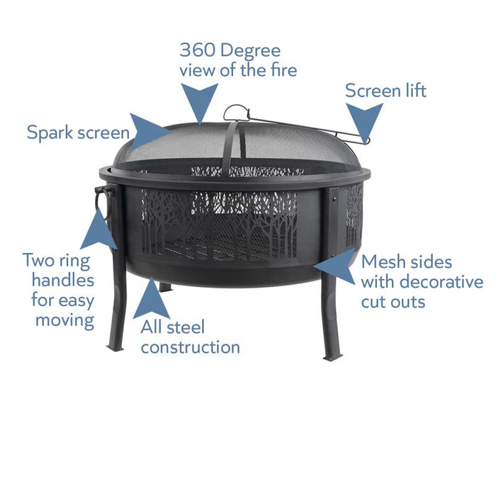 Blue Sky Outdoor Living WBFB33-T | 33" Round Barrel Fire Pit with Decorative Mesh Center