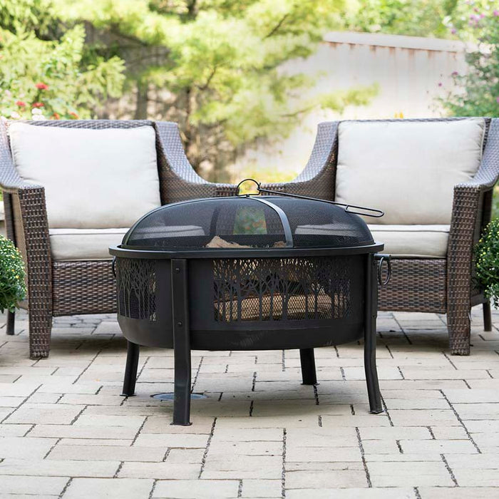 Blue Sky Outdoor Living WBFB33-T | 33" Round Barrel Fire Pit with Decorative Mesh Center