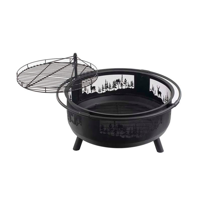 36" Extra Large Round Barrel Fire Pit with Swing Away Grill