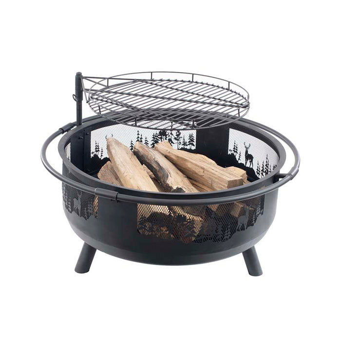 36" Extra Large Round Barrel Fire Pit with Swing Away Grill