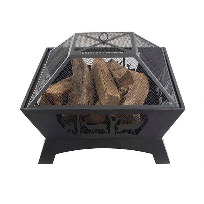 28" Square Fire Pit with Decorative Steel Base
