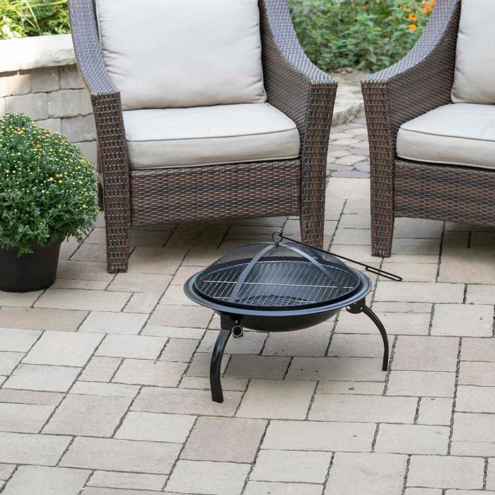 Portable 21" Round Fire Pit with Folding Legs
