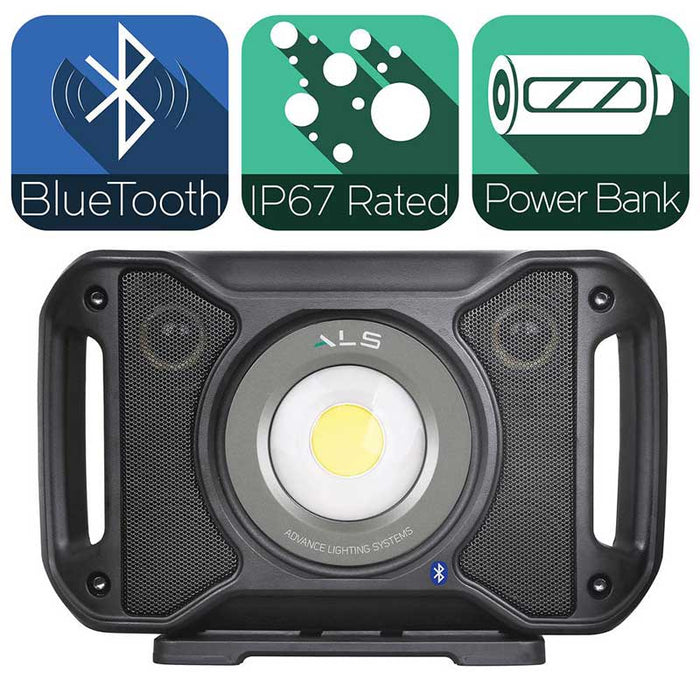 5,000 Lumen Rechargeable & Corded LED Audio Light with Integrated Power Bank